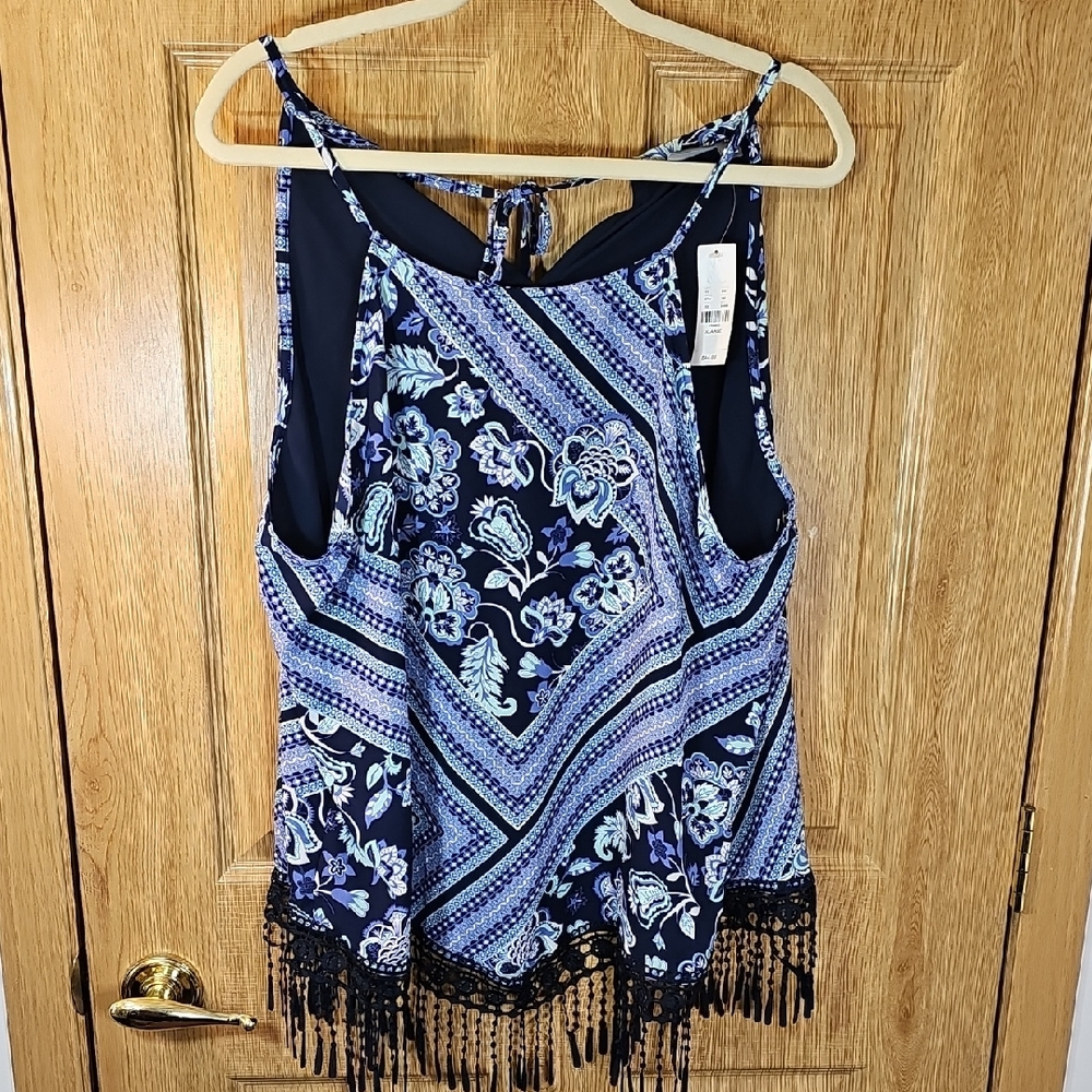Soho Navy Floral Fringe Blouse